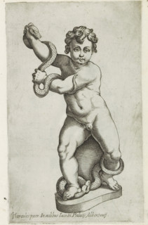 Sculpture of the young Hercules fighting two snakes, Sculptures from antiquity, print, album page,