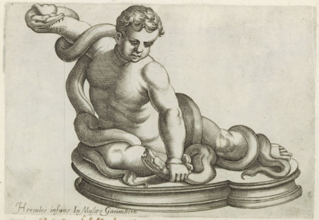 Sculpture of the young Hercules fighting two snakes, Sculptures from antiquity, print, album page,