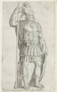 Sculpture of Pyrrhus of Epirus, Sculptures from antiquity, print, album page, Caption in Latin.