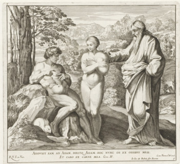 God creates Adam and Eve, Paintings in the Loggia by Raphael, Raphael Bible, Imagines Veteris ac