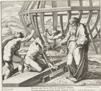 Noah building the ark, Imagines Veteris ac Novi Testamenti, Raphael Bible, Paintings in the Loggia