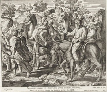 Jacob with his family on their way home, Raphael Bible, Imagines Veteris ac Novi Testamenti,