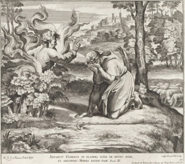 God appears to Moses in the burning bush, Raphael Bible, Imagines Veteris ac Novi Testamenti,