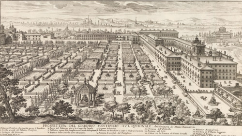 View of the garden at the Palazzo del Quirinale in Rome, Prospettiva del giardino pontificio su'l