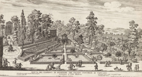 View of the Belvedere Gardens of the Vatican, View of the Belvedere Gardens, Gardens in Rome, The