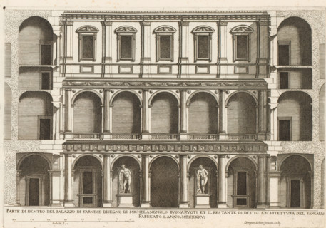 Façade of the courtyard of Palazzo Farnese, Parte di dentro del Palazzo di Farnese disegno di