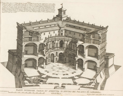 Interior section, page, and aperture inside the Palazzo di Caprarola, Courtyard of Villa Farnese in