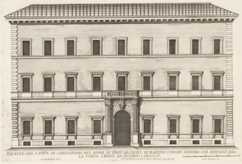 Façade of Palazzo Sciarra, Palazzo del S. pnpe di Carbognano nel Rione di Trev, Palazzi di Roma,