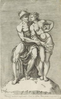 Sculpture group with Mercury and a goddess, Mercury mulierem amplexantis statua in aedibus