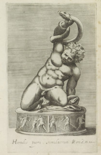 Sculpture of the young Hercules fighting a snake, Herculis pueri simulacrum Romae, Antiquarum