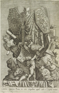 Trophy of weapons and sculptures, Cimbrico reportata Romae in via exquilina apud, Antiquarum