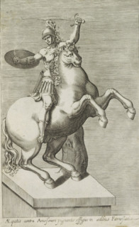 Sculpture of a Roman soldier on horseback, Aequitis contra amosonem, Antiquarum statuarum urbis