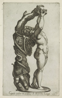 Cupid adolescent in aedibus Io Baptistae Lugari, Sculpture of Cupid picking grapes, Ancient