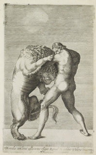 Sculpture of Hercules fighting the Nemean lion, Herculis cum leone colluitantis effigies Romae in