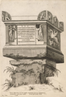 Tomb monument on the Via Cassia, Speculum Romanae Magnificentiae, print, album page, Roman tomb