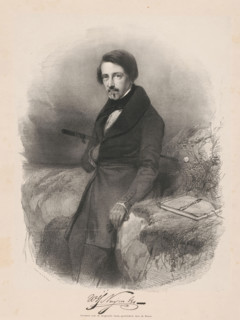 Portrait of Wijnand Nuijen, print, The sitter stands in the open air and leans against a rock.
