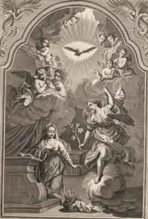 Annunciation, print, album page, This print is part of an album., c. 1600 - c. 1699, printmaker,