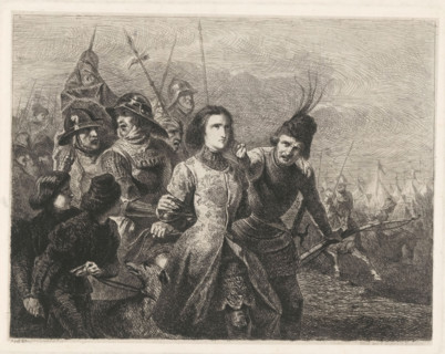 Joan of Arc captured, 1430, print, Joan of Arc captured by the Burgundians on May 23, near