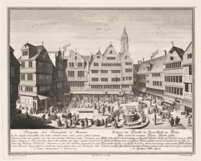 Prospectus fori equini Francofurti ad Moenum, Prospect des Marckts zü Frankfurth am Maïn, View of a