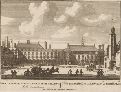 View of the Binnenhof in The Hague, Area interior, et porticus, templum Gallicum Aula annectens,