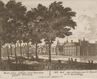 Aulae facies prostica, iuxta Piscinam, ipsiusque Tumulum, Het Hof van achteren, aan de Vyver, en de