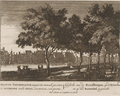 View of the Vijverberg and the Hofvijver, Arcuum Triumphalum, nuper in tumulo piscinae et exteriore