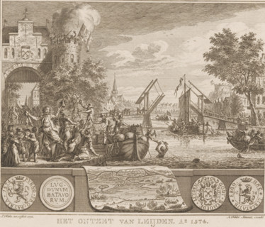 Relief of Leiden, 1574, The Relief of Leiden. Ao. 1574, print, The Relief of Leiden, October 3,