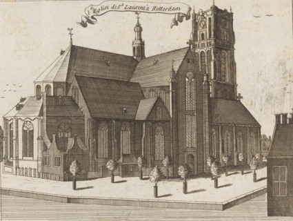 View of the Grote or Sint-Laurenskerk in Rotterdam, L'eglise de St. Laurent à Rotterdam, print,