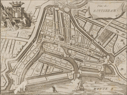 Map of Rotterdam, Plan de Rotterdam, area plan, print, 1650 - 1700, printmaker, paper, etching,