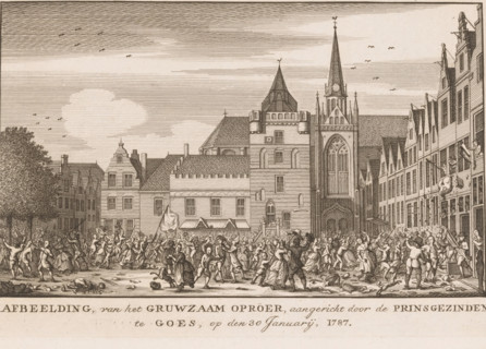 Riot by Orangists on the market square in Goes, 1787, Image, of the Gruesome Uprising, instigated