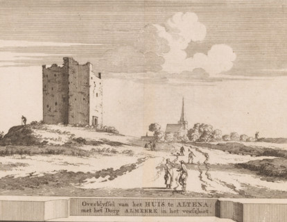Remains of the House of Altena with the village of Almkerk in the distance, View of the ruins of