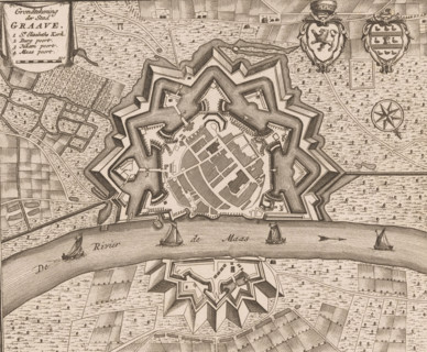 Map of Grave, Ground plan of the city of Graave, area plan, print, book illustration, publisher:
