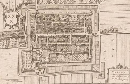 Vyanen, Map of Vianen, area plan, print, printmaker, Johannes Willemszoon Blaeu, Hendrick Hondius,