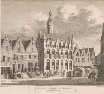 The Town Hall in Veere, View of the Town Hall of Veere, 1743, print, book illustration, printmaker: