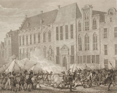 Street fighting in Nijmegen, 1703, print, book illustration, Street fighting following the change