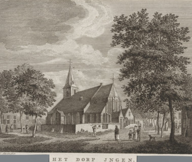 View of a church in the village of Ingen in Gelderland, The village of Ingen, print, Series number,