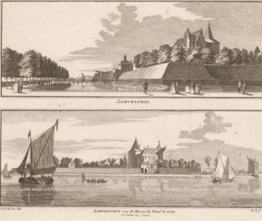 Two views of Slot Loevestein, Loevestein, Loevestein seen from the River Waal, print, book