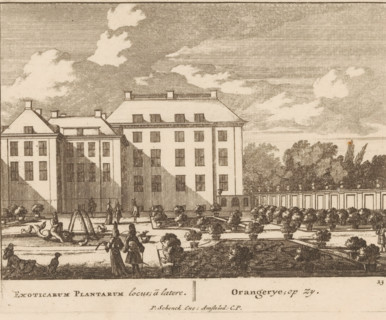 Exoticarum Plantarum locus, ã latere, Orangerye, op zy, View of the orangery of Paleis het Loo,