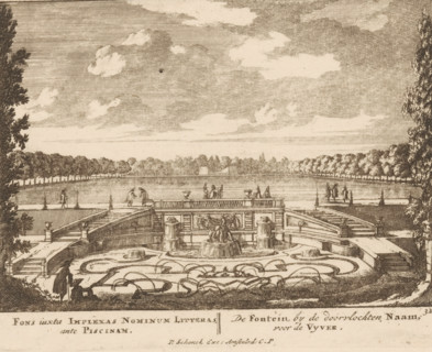 Fountain by the pond of Het Loo Palace, Fons iuxta Imlexas Nominum Litteras, ante Piscinam, The