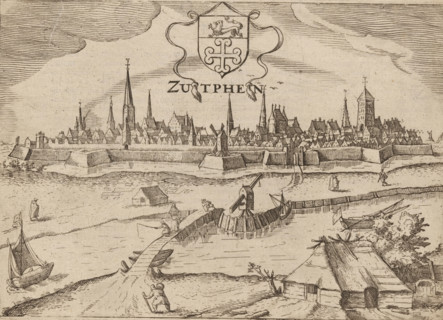 Zutphen, View of Zutphen from across the IJssel, print, book illustration, publisher: Jan Jansz.,