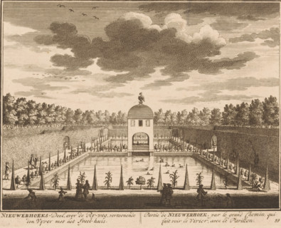 Nieuwerhoeks-Deel, over de Ry-weg, vertoonende den Vijver met het Speel-huis, Partie de