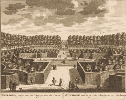 View of the garden of Ouderhoek, Ouderhoeks gesigt van het Bergje naer het Huis, Ouderhoek veüe de