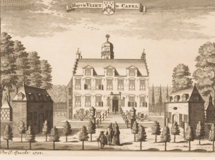 t Huys te Vliet te Capel, Huis te Vliet bij Lopikerkapel, print, View of Huis te Vliet in