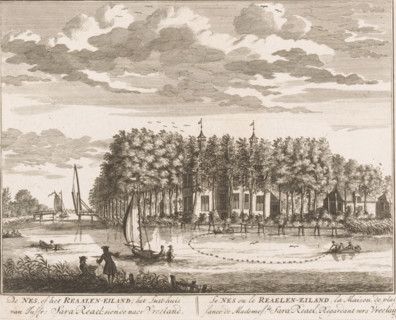 De Nes, or the Reaalen Island, the pleasure house of Miss Sara Reael, looking towards Vreeland, Le