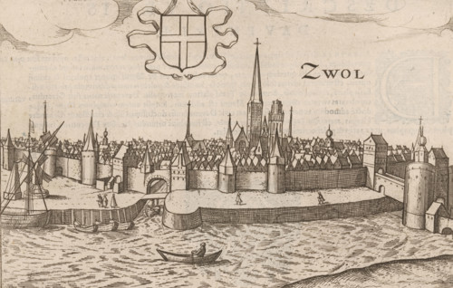 Zwol, View of Zwolle from across the Zwarte Water, print, book illustration, inscription: 'renowned