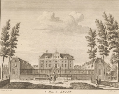 View of Slot Zeist, 't Huis te Zeist, print, book illustration, printmaker: Hendrik Spilman, after