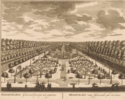 Hoovluchts Generael gesigt, na agteren, Hoovlucht veüe Generale par derriere, View of the garden of