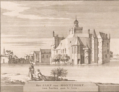 The Castle of Montfoort, View of the castle of Montfoort, Castles in the Netherlands, print,