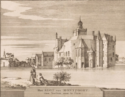 The Castle of Montfoort, View of the castle of Montfoort, Castles in the Netherlands, print,