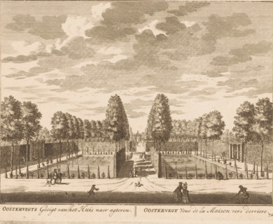 View of the gardens of Oostervecht, Oostervegts Gesigt van het Huis naer agteren, Oostervegt Veue
